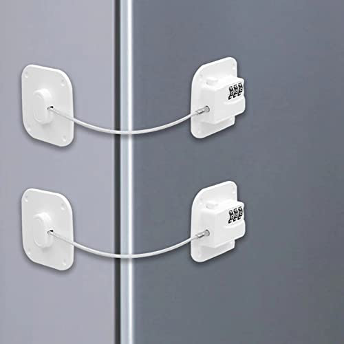 Lot de 2 Serrure Frigo avec Code, NewBinn Cadenas Frigo pour Enfants, Adhésive Verrou de Réfrigérateur à Combinaison, Securite Bloque pour Porte Frigo Fenêtre Placards Armoires