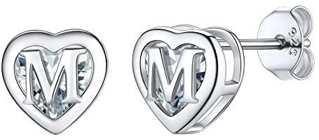 Supcare Damen Ohrringe Silber 925 Initial M Buchstabe Herz Ohrstecker mit Zirkonia Anfangsbuchstaben Letter Alphabet Earrings Ohrschmuck Silberohrringe Schmuck für Mama Halloween