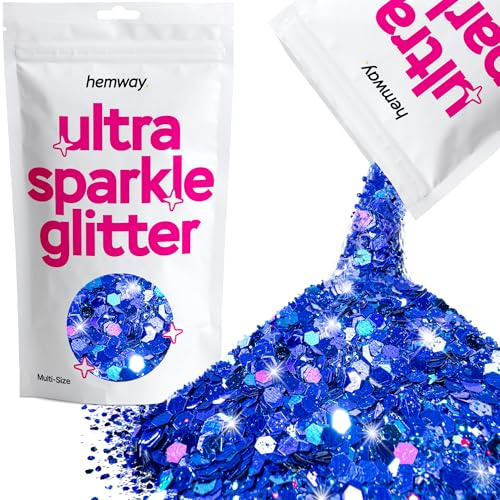 Hemway Ultra Sparkle Glitter Sapphire Blue Holographic 100g Multi Size | Glitter for Arts & Craft, Makeup, Nail Art, Crafting, Card Making, Sparkle Decoration