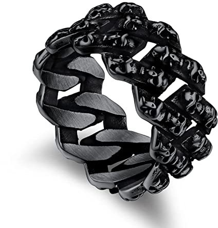Bandmax Totenkopf Ringe Herren Edelstahl Ringe Frauen Kante Bandring Größe 64 Freundschaftsring im Schwarz 10,5 MM Breite Partnerring Punk Ringe Gothic Schmuck