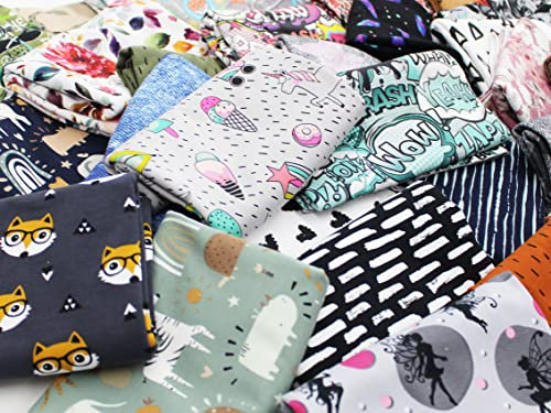 2,5m Jerseystoff Design (5x0,5m Zuschnitte) 140cm breit Stoffreste Paket zum Nähen Baumwolljersey Kinder (2,5m Jerseystoff BUNT (5x0,5m))