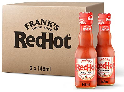 Frank's RedHot Original Cayenne Pepper Sauce 148 ML | Pack of 2 | Hot Chilli Sauce | Bursting with Fiery Heat and Delicious Flavours | No Artificial Colours Flavourings or Preservatives