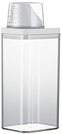 Dispensador de detergente para lavandería, recipiente de plástico transparente para lavar la ropa, caja de almacenamiento de detergentes de jabón con taza medidora, 1500 ml