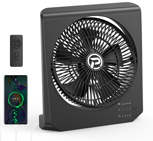 10Inch Portable Small Box Fan, 20000mAh Rechargeable Battery Operated, Max 55Hrs Cooling, 4 Speeds, 270° Pivoting, Cordless Square Table Fan with Timer for Window Bedroom Kitchen Office Power Outage