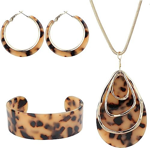 BSLVWG Brautschmuck Set Leopard Halskette Armband Dangle Ohrringe für Braut Brautjungfer Acryl Brautschmuck Prom Kostüm Strand Sommer Party Zubehör für Frauen und Mädchen