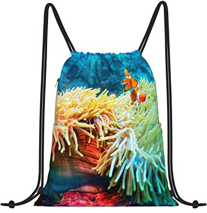 Rucksack mit Kordelzug, Motiv: Baum, Kunstdruck, Sport-Turnbeutel für Damen, Herren, Kinder, Kordelzug, Clown-Fisch, Einheitsgröße, #1640