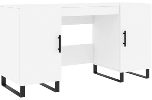 vidaXL Schreibtisch, Bürotisch mit 2 Schränken, Computertisch für Büro Wohnzimmer, Arbeitstisch Laptop Tisch Büroschreibtisch, Weiß Holzwerkstoff