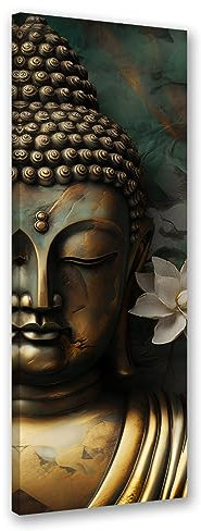Feeby Bilder Asien Japan Buddha 40x100 cm 1 tlg Schlafzimmer Modern Vlies Leinwandbilder Bild auf Leinwand Kunstdruck Wand Wanddeko Design Wohnzimmer Büro Flur Hotel Spa Zen Buddhismus Yoga Grau