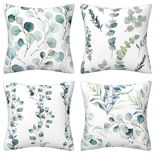 DILOXNSU Set mit 4 grünen Blättern Kissenbezüge 45 x 45 dekorative Kissenbezüge weicher Samt Couchkissen für Sofa Schlafzimmer Wohnzimmer Garten Outdoor Kissenbezug 45 x 45 cm