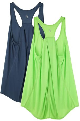 icyzone Damen Sport Tank Top Locker, Leicht Yoga Shirt, Jogging Fitness Tanktops Ärmellos Lässig Oberteile, 2er Pack (True Navy/Grass Green, XL)