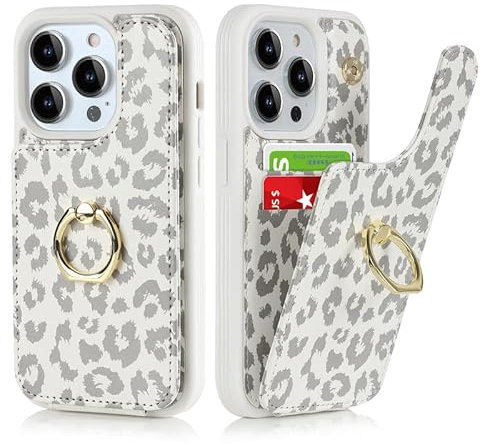 Lipvina Handyhülle for iPhone 12/12 Pro Hülle Premium Leder Flip Klappbare Stoßfeste,Standfunktion,Kartenfächern,Schutzhülle for iPhone 12/12 Pro Tasche - Weiße Leoparden