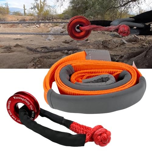RULLINE Snatch Blockring, Seilwinde mit 1,27 cm weichem Bügel, 7,6 x 30,7 cm, Baumschoner-Gurt-Recovery Kit für Offroad-Segeln, UTV, ATV, LKW (18,597 kg, roter Ring und roter Bügel, 20,411 kg