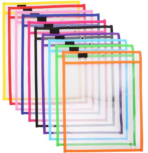 EXCEART 30pcs Rewritable Dry Erase Bag Reusable Pockets for Office School Stationery Supplies Write and Wipe Pockets for Classroom Activities Random Color