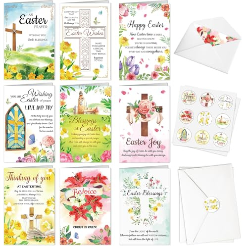 DPKOW 18pcs Religious Easter Cards Multipack, Christian Happy Easter Greeting Cards with Envelopes and Sealing Stickers for Kids and Family