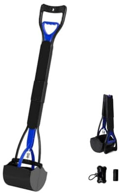 JINGUWU Dogs Pooper Scooper for Small to Large Dogs, 32 Inch Long Handle Foldable Dog Poop Scoop Suitable for Yard of Different Surfaces Dog Poop Waste Pick Up Rake