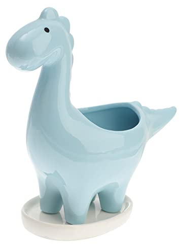 POPETPOP Pot De Fleurs en Céramique Dinosaure Bleu pour Décoration De Bureau, Pot De Maison Artistique, Design Créatif, pour Succulentes Et Cactus, Accessoire Décoratif Moderne