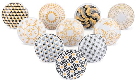 Ajuny Juego de 10 Pomos de Cerámica Negro y Amarillo para Puertas de Armarios Cajones y Muebles para Cocina Baños Aparadores Pomos Hechos a mano Decorativos