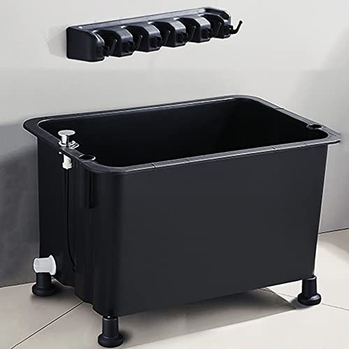 Floor Mop Sink for Washing Room, Basement, Shop, Freestanding Laundry Tub Slop Sinks with Mop Rack, Home Outdoor