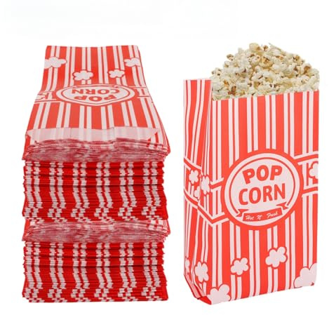 MUXHEL 300er-Set Popcorn Tüten, 21 x 9 x 6CM Popcorntüten Kleine, Popcorntüte, Popcorn Maschinen Zubehör für Bars, Filmabende