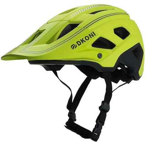 DKONI Casco da bicicletta leggero e regolabile, unisex per ragazzi e adulti, con visiera e imbottitura rimovibili, 17 prese d’aria (Giallo e nero, Taglia M: 54–57 cm (21,2–22,5 pollici))