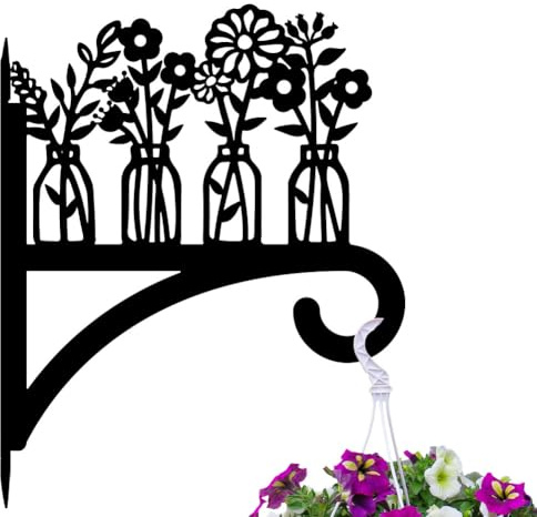 peacoblue 30x38 cm Crochets de suspension en fer pour plantes d'extérieur et d'intérieur, support mural en métal résistant aux intempéries pour porche, jardin, ferme (vase et fleurs sauvages)