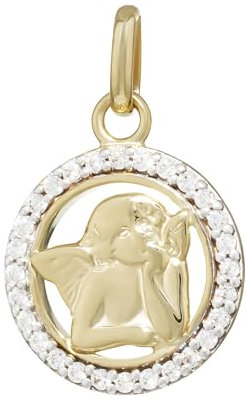 NKlaus Kettenanhänger Schutzengel 333 Gelbgold rhodiniert 18mm Amulett mit Zirkonia 16256