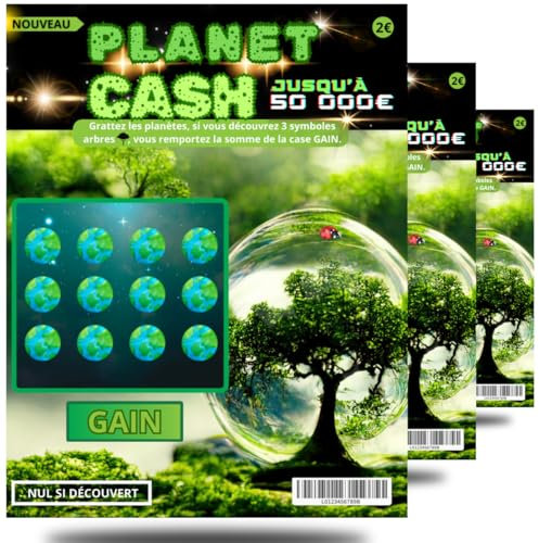 NOZHAM® X3 Faux Tickets à Gratter Gagnants Planet Cash – Gag avec Gain FICTIF 10 000€ – Blague Noël – Secret Santa - Anniversaire, Soirée, Enterrement Vie de Garçon/Fille