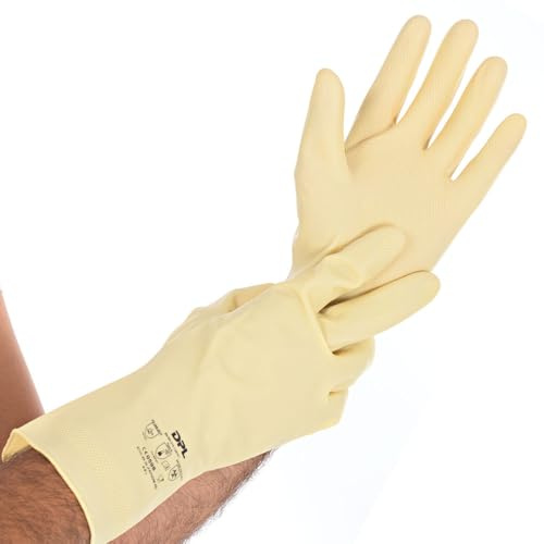 FRANZ MENSCH 2 Stück Chemikalienschutzhandschuhe Satin | Latex, Packung, natur, 9/L, L: 30cm, Chemikalien Schutz Handschuhe, Chemie Handschuhe