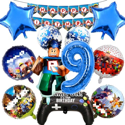 12 Stück Robl Luftballon Geburtstagsdeko, Rob-llx Ballons Geburtstag Set 9 Jahre Junge, Rob-lx Geburtstagsdeko Folienballon, Rob-llox Deko Geburtstag, Kindergeburtstag Luftballons für Kinder