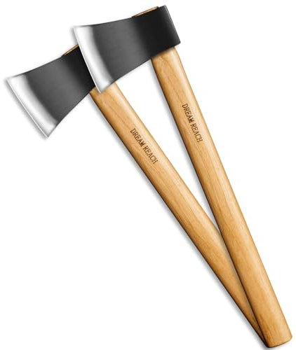 Dream Reach 2PC Hellbraun Spaltaxt Geschmiedete Camping Lang Axt Handbeil Outdoor Survival Viking Axt Holzgriff Freizeitbeil für Bushcraft Wald Garten