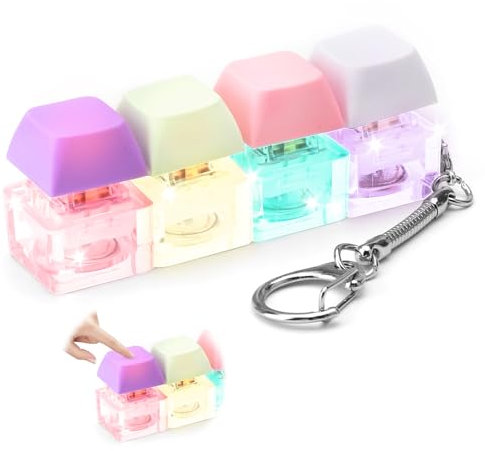 HENGBIRD 4 Stück Tastatur Fidget Spielzeug für Erwachsene Pastell Schlüsselanhänger Schalter Tastenkappe Schlüsselanhänger bunter Fidget Tastatur Clicker mechanischer Schalter Stressabbau DIY-Knopf