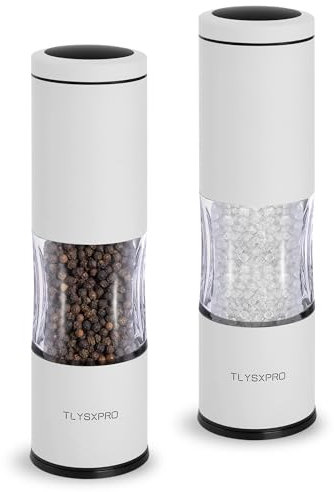TLYSXPRO Salt and Pepper Grinder Set with Adjustable Coarseness | Manual Pepper Mill Grinder with Refillable Design | Ceramic Core | Kitchen Essential (2 Packs, White)