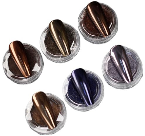 Powder For Nails, Chrome Nail Powder 6Pcs/Set 6 Color Vintage Metallic Nail Powder for Winter & Autumn 0.5g/Pc Glitter Powder for Nails, Gifts for Women, Nail Powder