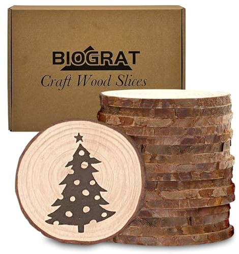 BIOGRAT Holzscheiben 7 cm klein, 16 Stücke (7-8 cm Durchmesser 0,5 cm Dicke) Baumscheiben zum Basteln für Weihnachtsdeko, Kunst, Handwerk, DIY