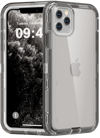 Follaroma for iPhone 11 Pro Max Case, Heavy Duty Shockproof Protection Phone Cases, Anti-Drop, Dual Layer Transparent Protective Cover Compatible with iPhone 11 ProMax, 6.5 inch, Crystal Grey