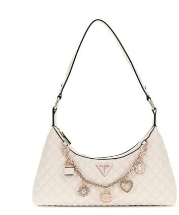 GUESS Damen Everlee Top Zip Shoulder Bag Umhängetasche, Cremeweiß