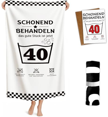 Giftota Lustige Geschenk 40 Geburtstag Männer Frauen - 160 x 80 cm Mikrofaser Strandtuch & Badetuch mit Geburtstagskarte 40, Strandhandtuch Schnelltrocknend - Schonend Behandeln 40
