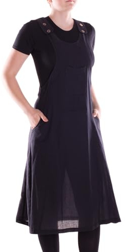 Vishes Alternative Bekleidung - Damen wadenlang Kleid Baumwolle Casual Oversize Look mit Taschen schwarz 48