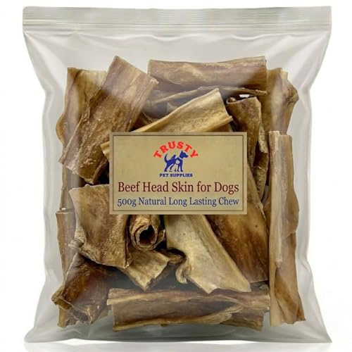 Beef Head Skin for Dogs 500g | Natural Dog Treats | Long Lasting Dog Chew | Hypoallergenic & Grain Free Dog Treat | High Protein Healthy Dog Treats | By Trusty Pet Supplies