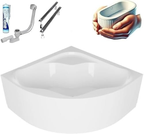 ECOLAM Baignoire d'angle SELMA 150x150cm + tablier Baignoire thermale ecoThermoPro | pieds siphon + silicone