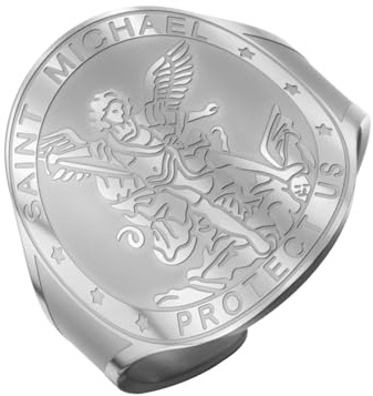 TEAMER Verstellbarer Heiliger Michael-Ring aus Edelstahl, St. Michael Ring, der große Beschützer, Erzengel-Amulett, religiöser Schmuck für Frauen