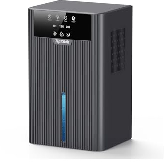 Tipkook 2.4L Dehumidifier for Bedroom with Auto Shut off, 24H Timer, 3 Modes, High Efficiency & Energy Saving, 10-Colors Lights, Ultra-Quiet Dehumidifier for Drying Clothes