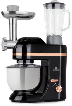 Klarstein Stand Mixer, 5L Food Mixer for Baking with Bowl, 1800W Cake w/Beater, Dough Hook, Whisk, 1.5L Blender, Food Processor Meat Grinder, 6 Speed Electric for Baking Bread Pastry