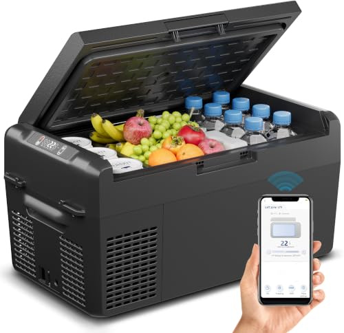 Feelfunn Frigorifero portatile da 12 Volt – 21QT (20 l), refrigeratore elettrico per auto, camion, camper, furgone, campeggio e viaggi su strada, frigorifero a raffreddamento rapido con 12/24 V DC e