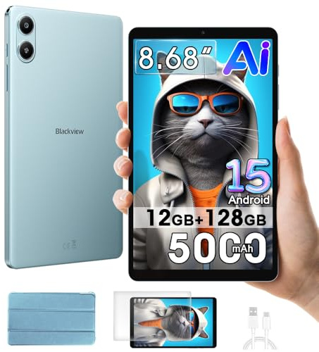 Blackview Link 2 8 Pulgadas Mini Tablet Android 15, 12GB+128GB/2TB TF 5G WiFi Tablet, 5000mAh Aprender Tabletas con Funda, 8MP+5MP, Widevine L1, Gemini Al 2.0, 3,5mm Klinke/OTG/GPS/FM, Azul