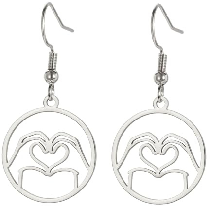 UNIFT Coole Handgesten-Ohrring für Damen, Edelstahl, Gebärdensprache, Ohrring mit Herz/I Love You/OK/Daumen nach oben, kantig, mutig, Punk-Rock, Schmuck-Geschenke, One Size, Edelstahl, Kein Edelstein