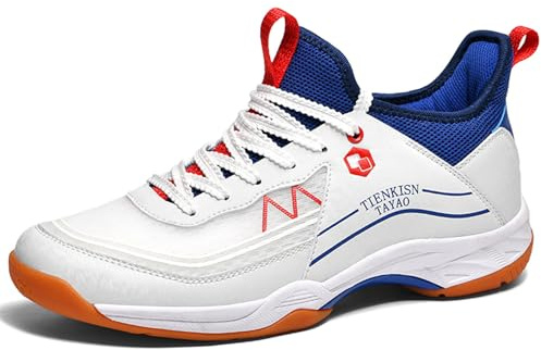 Hiuzylqx Herren Tischtennis-Schuhe Pingpong-Badminton Turnschuhe Atmungsaktive rutschfeste,Leicht Indoor-Fitness-Trainingsschuhe,Weiß,45 EU