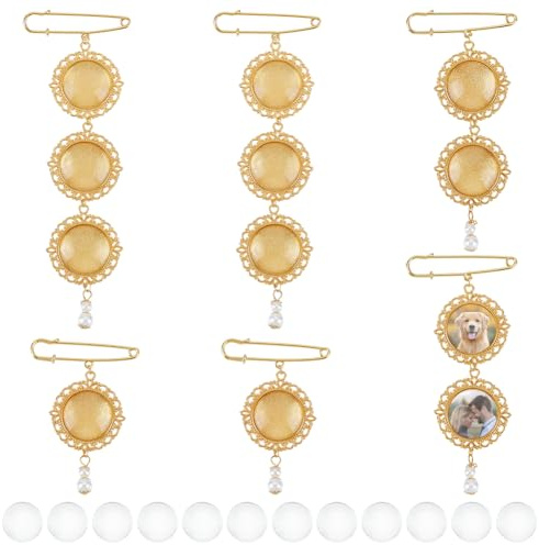 WEBEEDY 6 Stück 3 Stile Hochzeitsstrauß Fotoanhänger Gold Brautstrauß Anhänger Mit Perle DIY Broschen Set Zum Selbermachen von Hochzeitsstraußdekorationen DIY Basteln Brautdusche