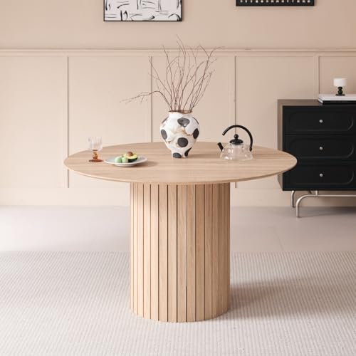HJhomeheart Runder Esstisch, Geeignet für 4–6 Personen, 120 cm Durchmesser, Stabiles Metallgestell, Landhausstil, Hellbraun, 120 x 120 x 76 cm