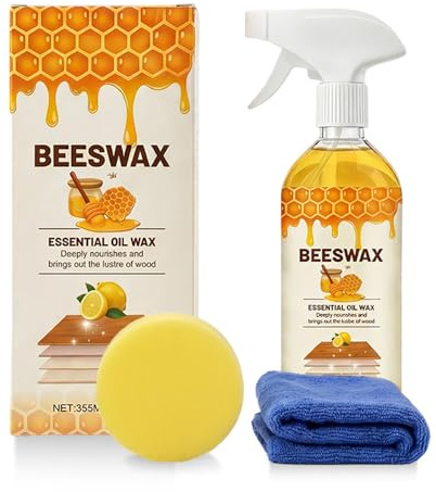 355ML Bienenwachs Spray für Holzmöbel, 2026 Neu Bienenwachs Möbelpolitur Holz, Natürliche Bienenwachs Holzpflegespray mit Schwamm Handtuch Premium Holzpolitur Holzpflege für Holz Möbel Boden (1PC)